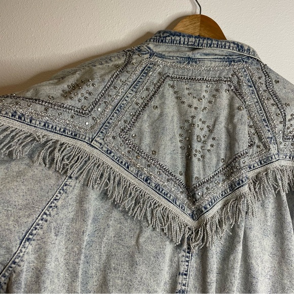 Y2K McBling Cowgirl Rhinestone Fringe 80s Western Studded Denim Jacket sz M L - Picture 5 of 9